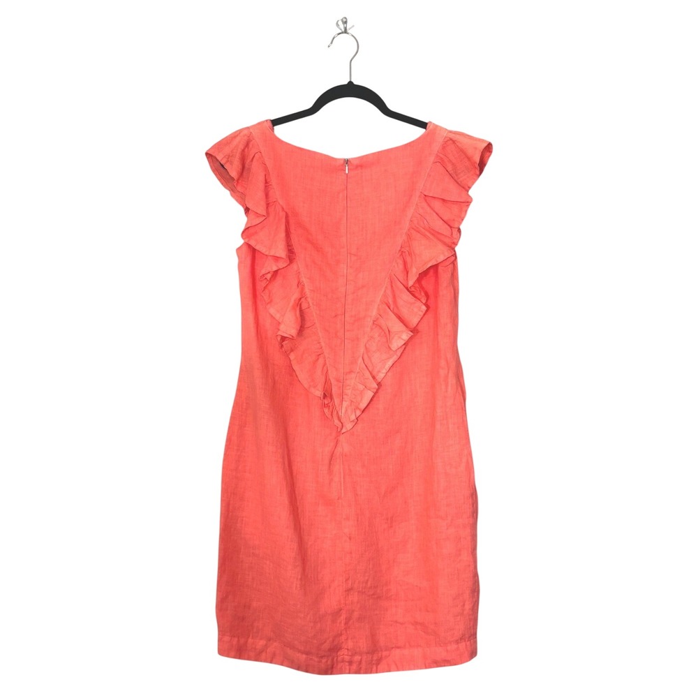 Haris Cotton Greece Pink Linen Ruffle V-Detail Shift Dress Womens Small Coral - Picture 3 of 12